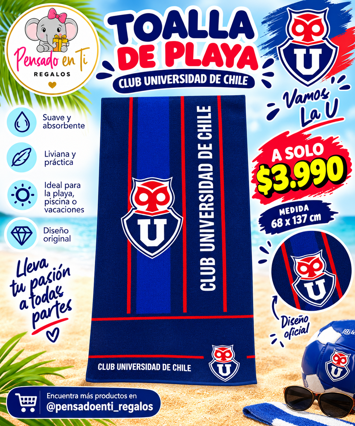 Toalla playa U. De Chile