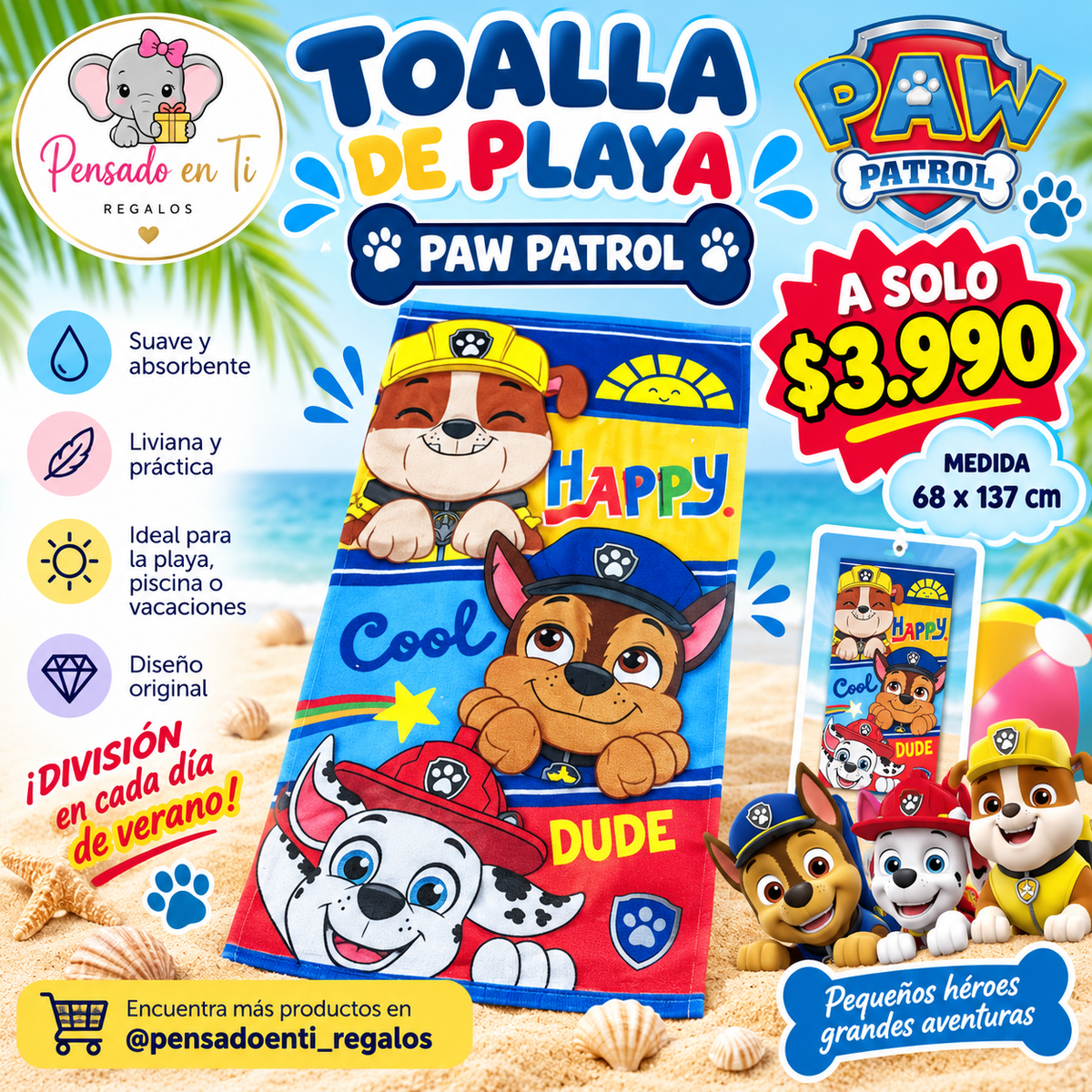Toalla playa Paw Patrol