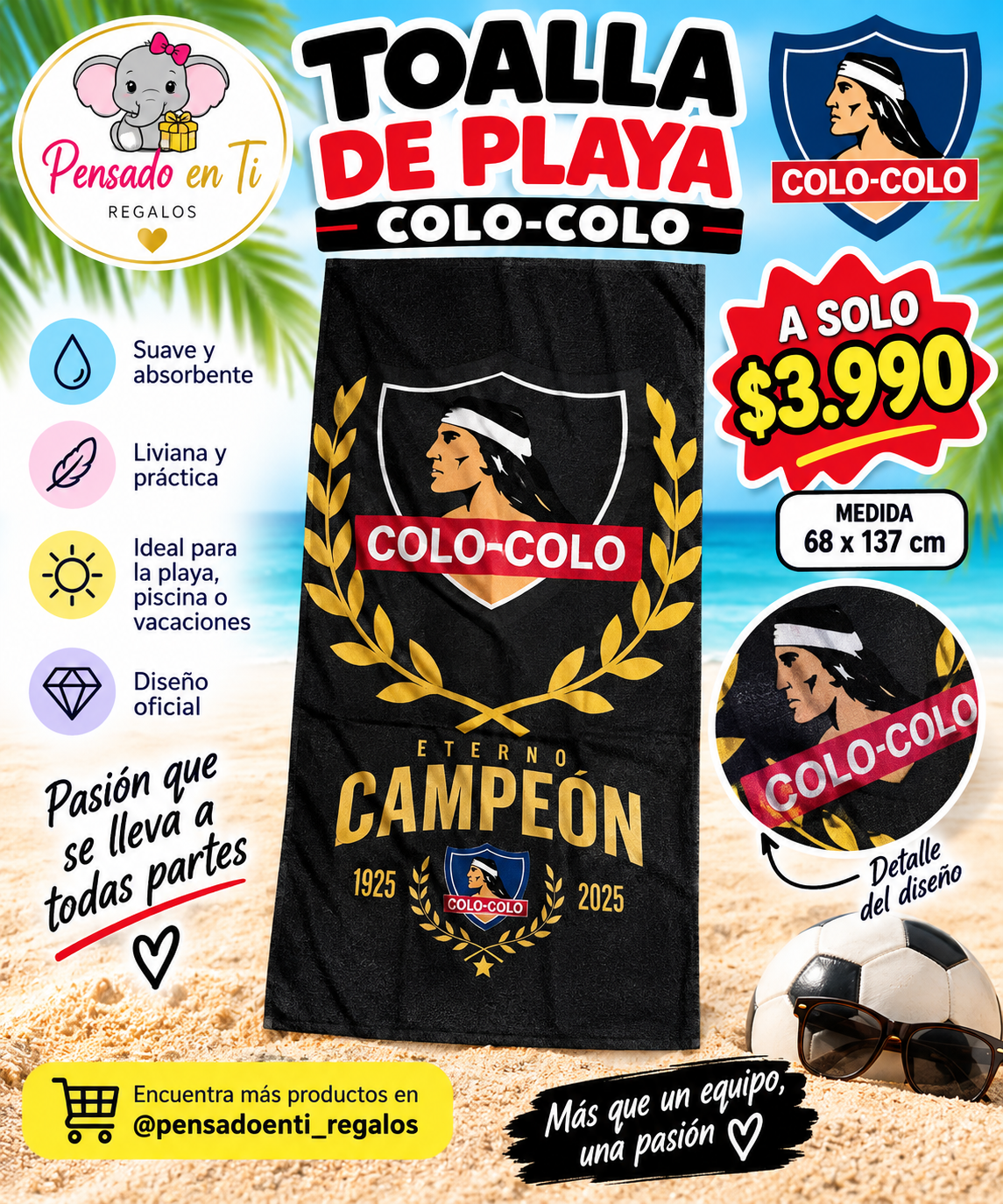 Toalla playa Colo Colo campeón