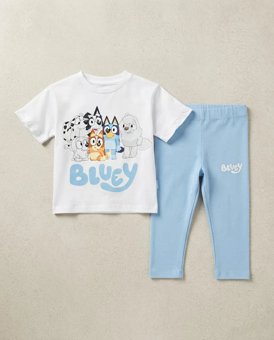 Conjunto Infantil Polera y Calza Azul Estampado Bluey
